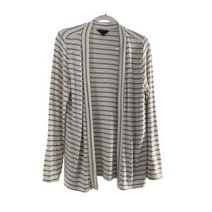 Mix By 41 Hawthorn Striped Open Front Cardigan L Gray White‎ Long Sleeve Knit
